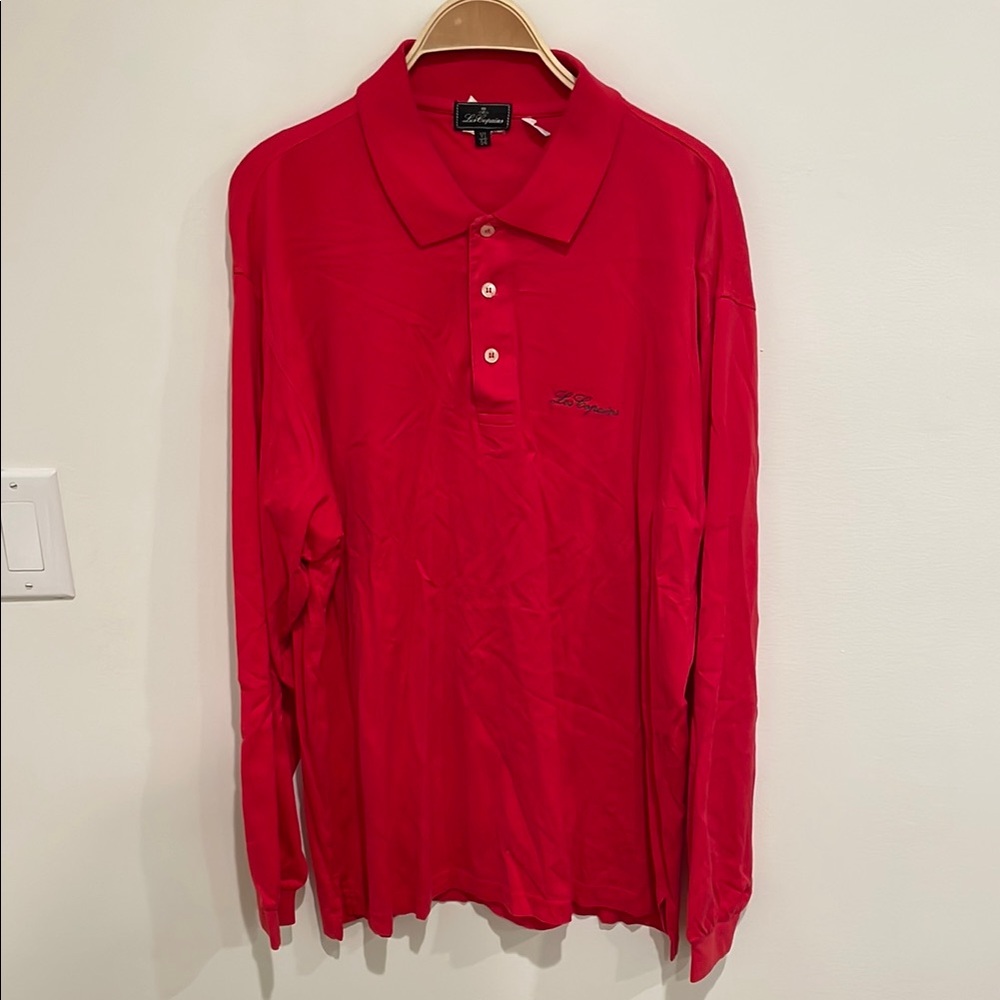 LES COPAINS Men's Vintage Long Sleeve Polo Shirt Size 54 (US 44/2XL) In Red